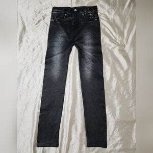 Jeggings Brand Plus Size Black Faux Denim Print Stretch Leggings